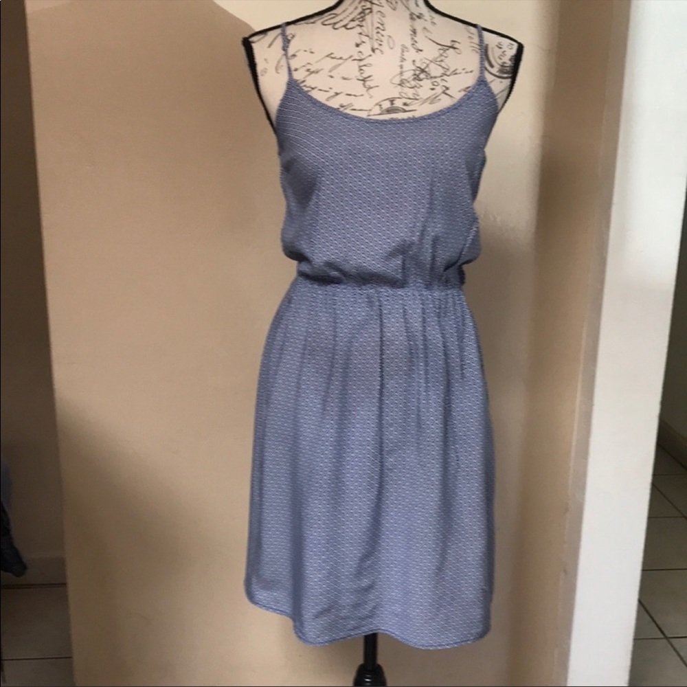 Blue & White Patterned Spaghetti Strap Dress - image 1